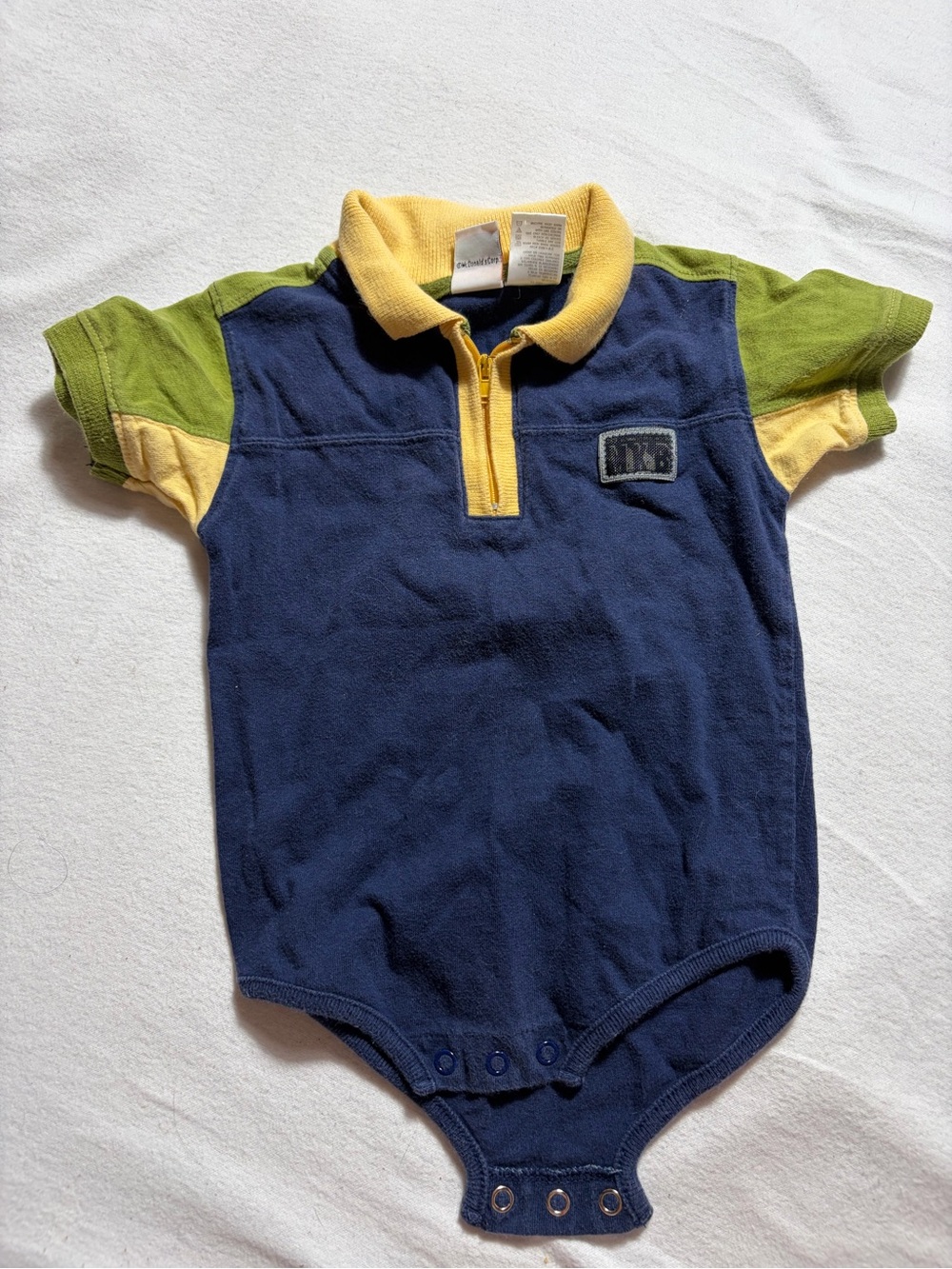 Vintage McDonald’s baby Navy Polo Bodysuit with Yellow Collar and Green Sleeves